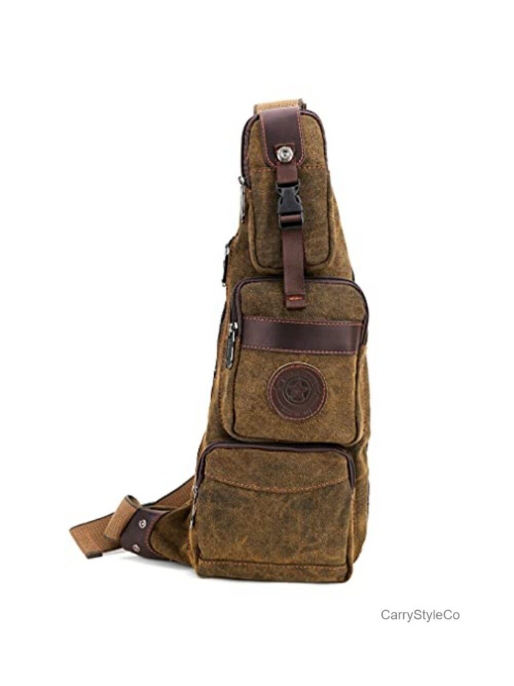 Canvas Leather Sling Bag Crossbody Backpack Travel Outdoor
